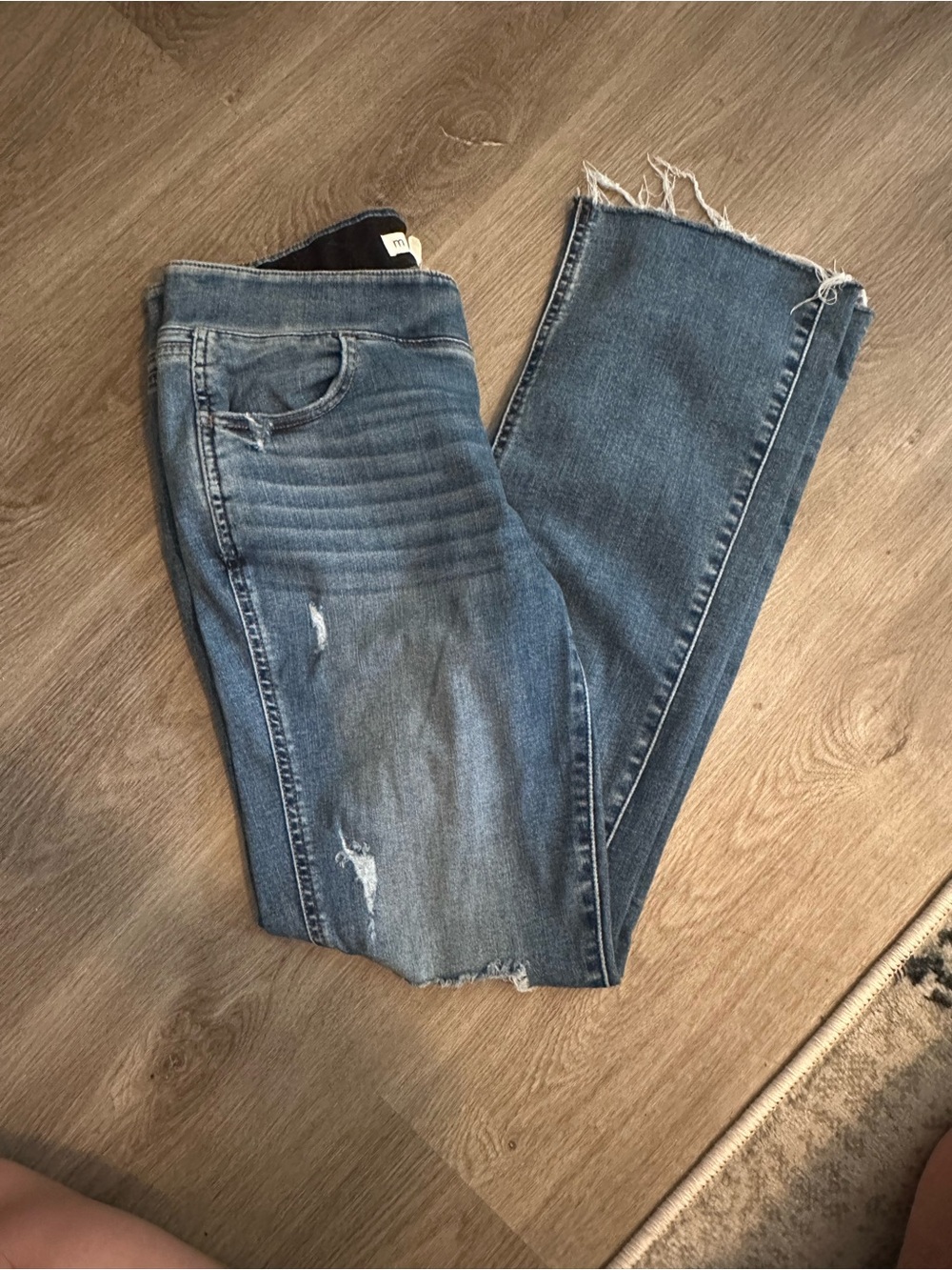 Maurices pull on Medium Blue Slim Boot Cut Leg Jeans with Distressed Details
